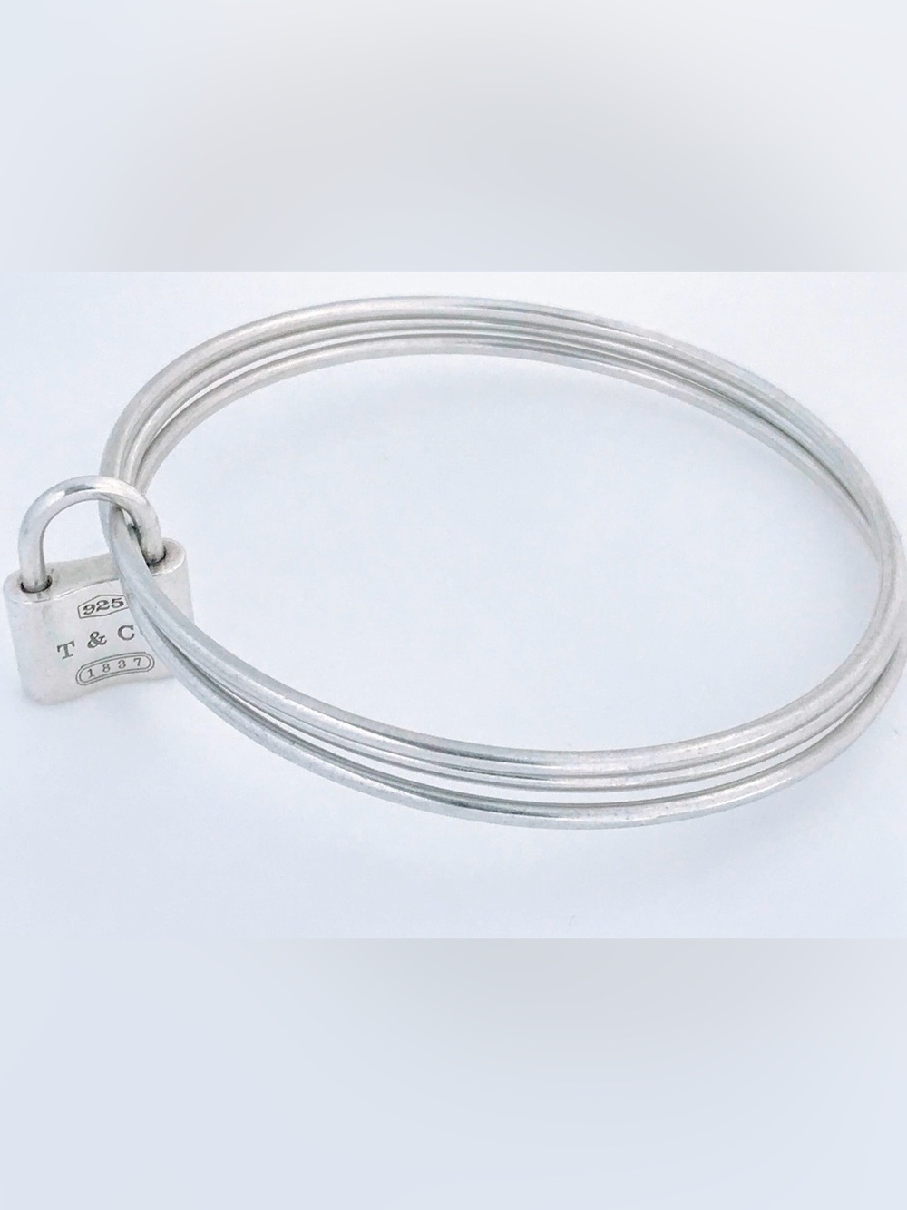 Rare Tiffany & Co 1837 Padlock Triple Wire Bangle Bracelet Sterling Silver 7.5” - Picture 7 of 9
